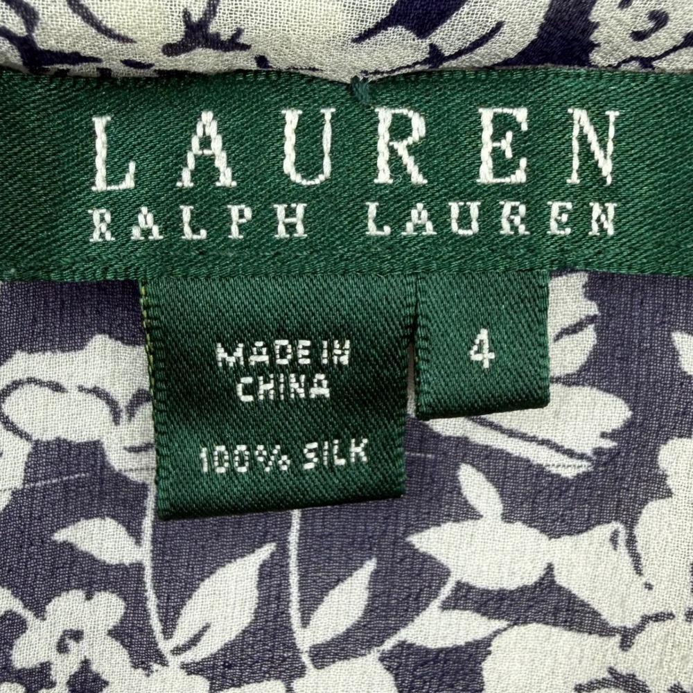 Lauren Ralph Lauren Silk Floral Ruffle Blouse Peplum Top siren sz4 -faint spots - Picture 2 of 9